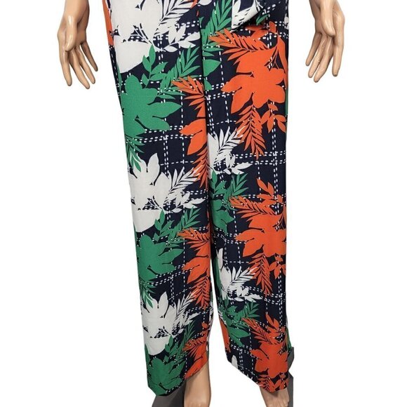NY Collection Women's Navy Botanical Floral Jumpsuit With Waist Tie in a Size Me - Picture 4 of 16